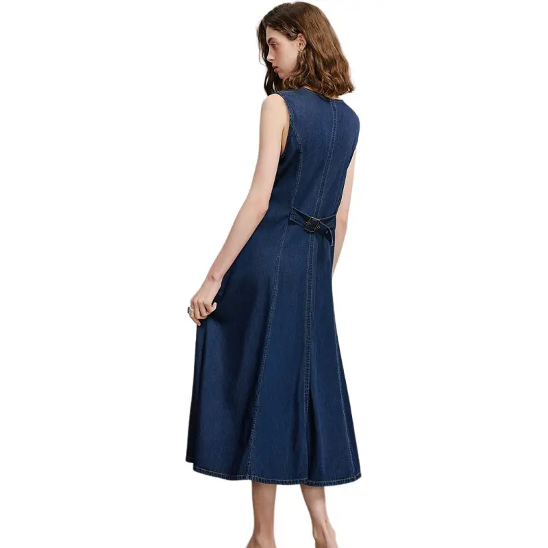 Initial Language Sleeveless Dress Women's Dark Blue-1