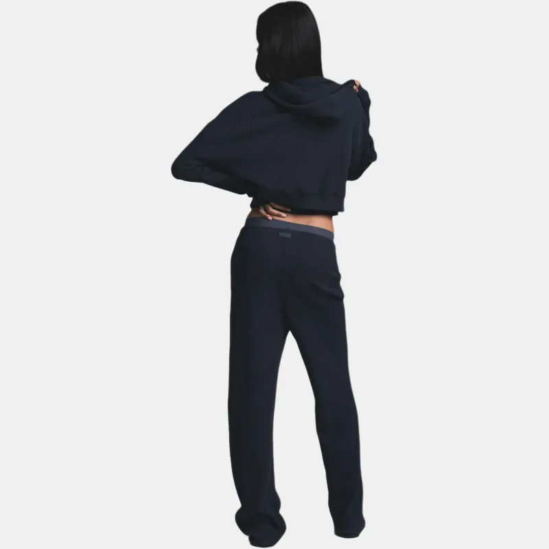SKIMS FW24 HEAVY WAFFLE CROPPED ZIP UP HOODIE Sweatshirt Women's NAVY/Marine Blue-2