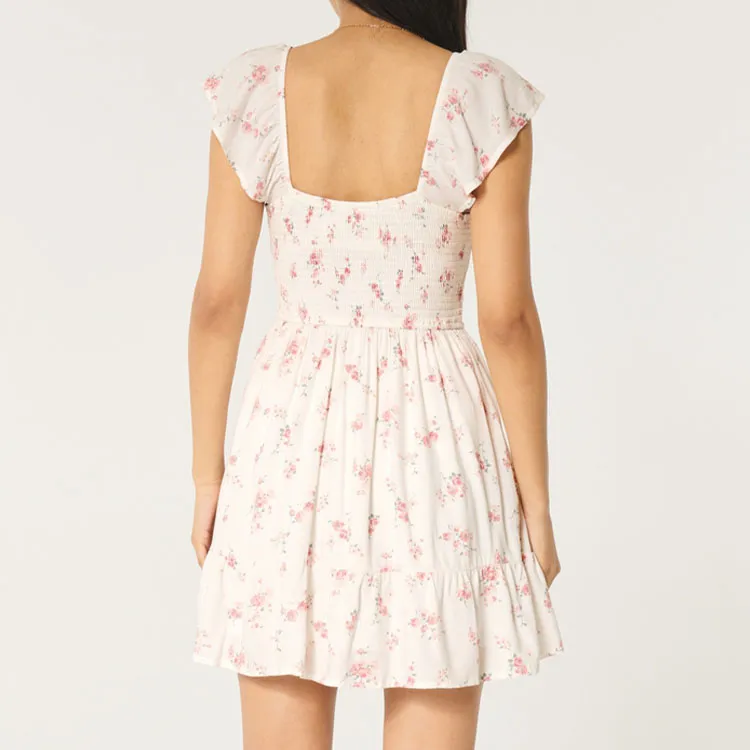 Hollister Short Sleeved Dresses Women's White Floral-3
