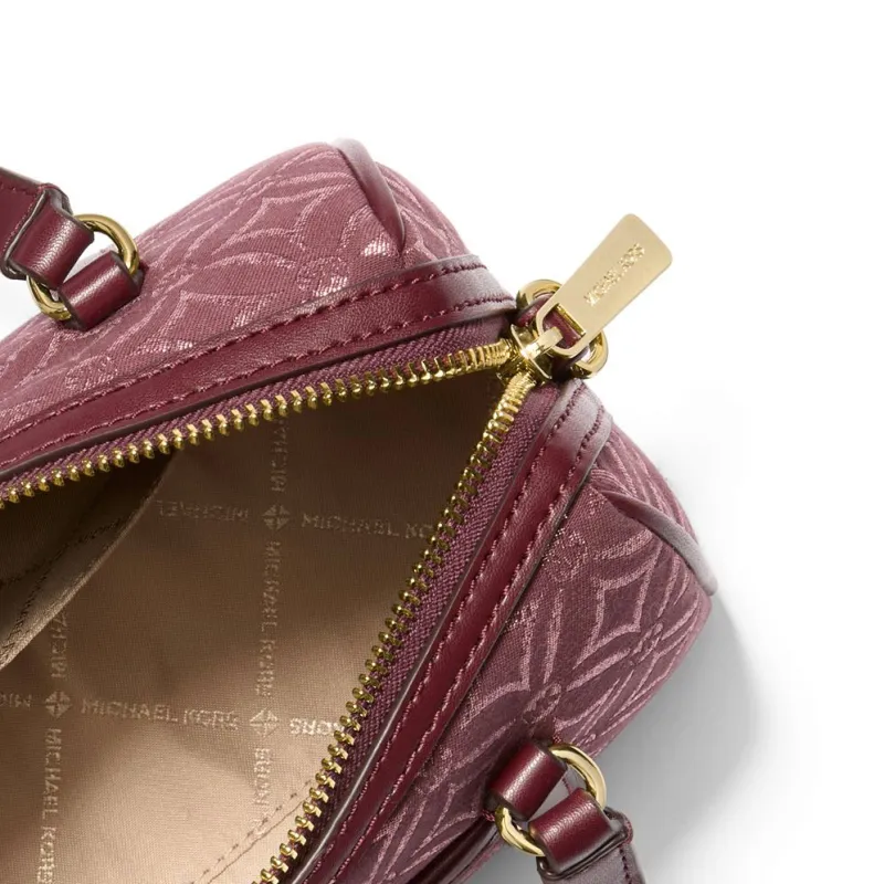 MICHAEL KORS Travel Fabric+Artificial Leather Boston Cylinder Bag Crossbody Handbag Trumpets Women's Blood Red-3