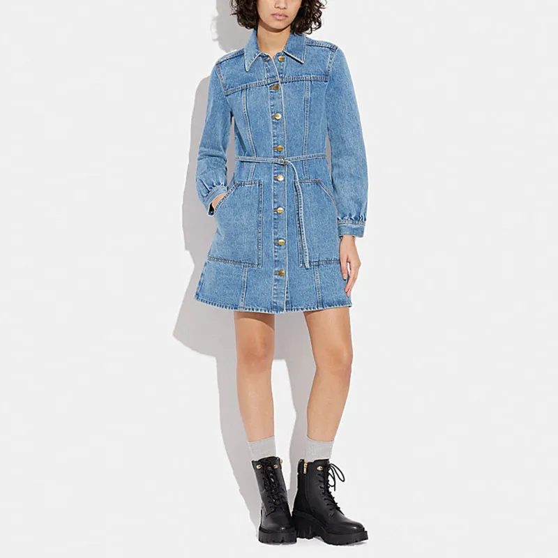 COACH Long-Sleeved Dresses Women's Blue-1