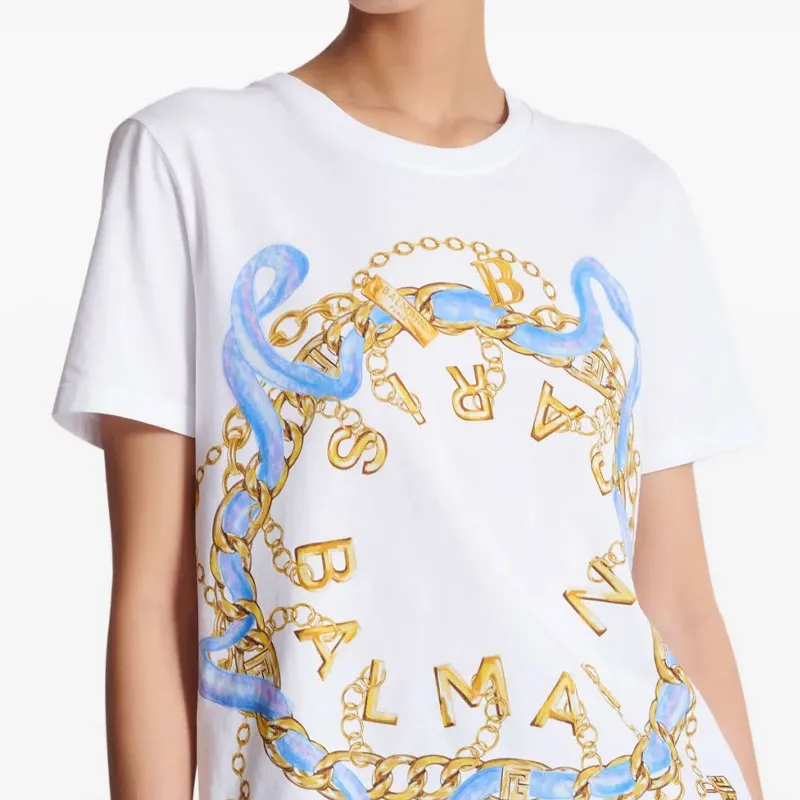 BALMAIN Chain print Cotton T shirt-5