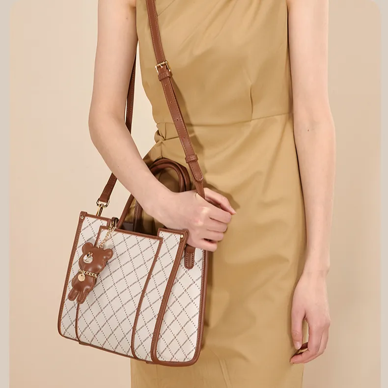 YEARCON Artificial Leather Tote Bag Shopping Bag Shoulder Bag Crossbody Bag Handbag Large Size Women's Coffee-4