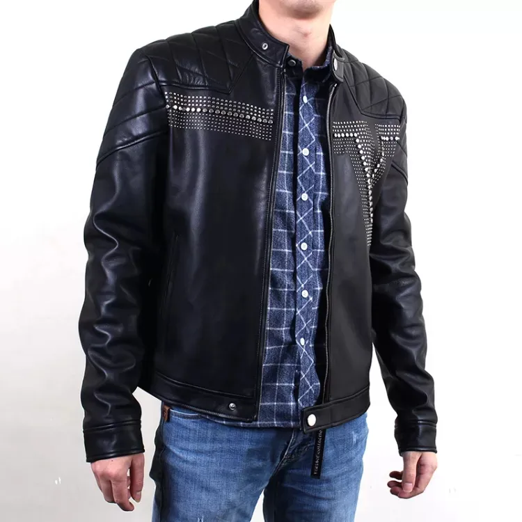VERSACE SS22 Leather Jacket Men's Black-3