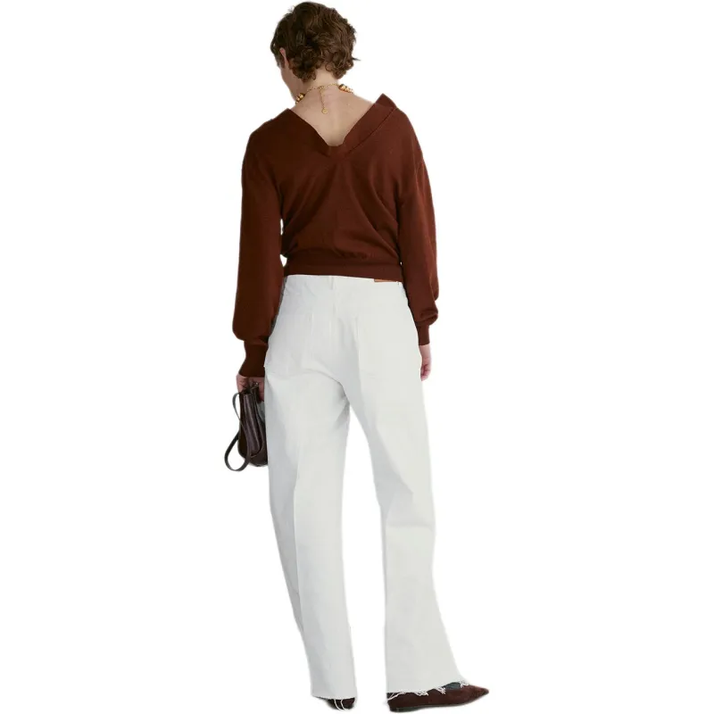RECTO FW24 DRAPE COLLAR KNIT TOP Sweater Women's RED BROWN/Red Brown-1