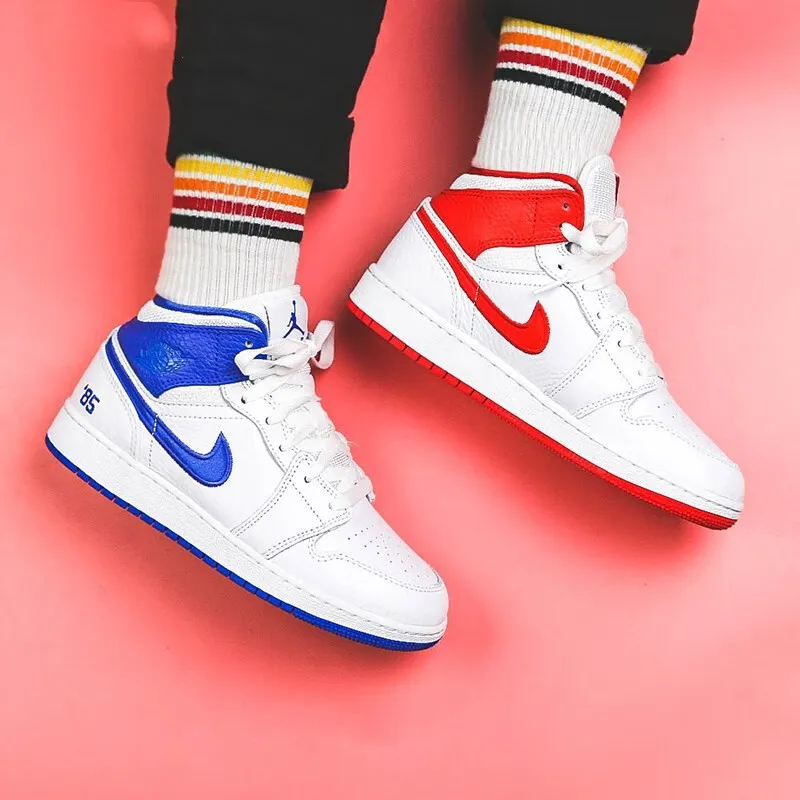 Nike Air Jordan 1 Mid GS 85 cheapest Youth 6.5 White Blue Red DH0200-100