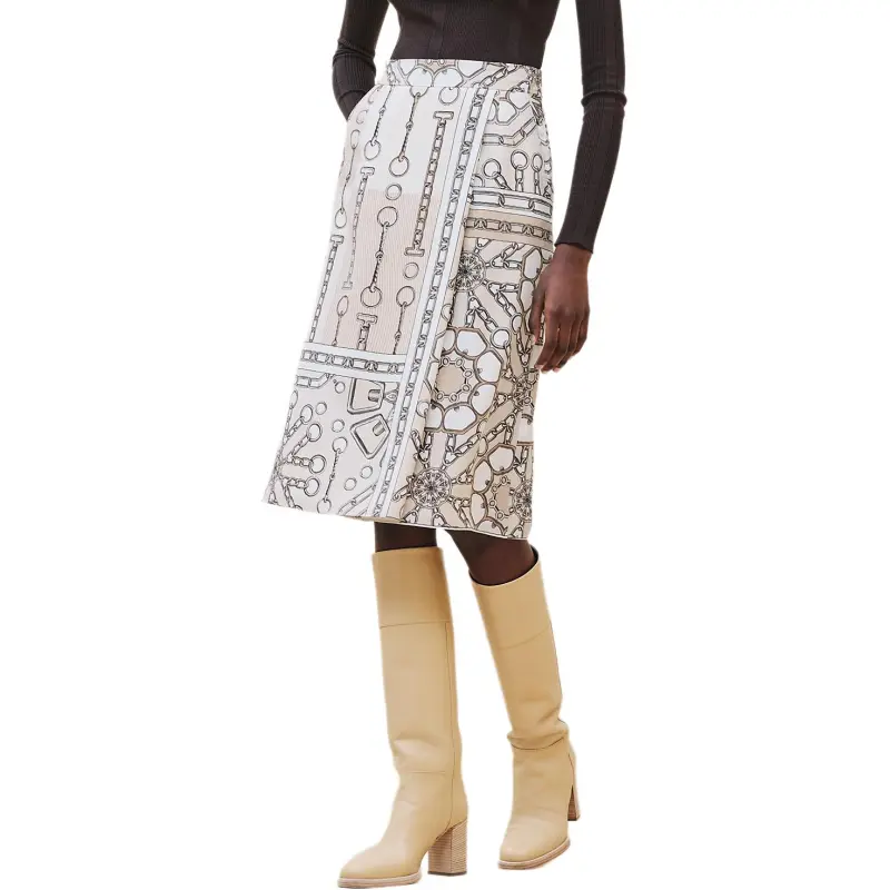 HERMES Casual Long Skirt Women's Beige-2