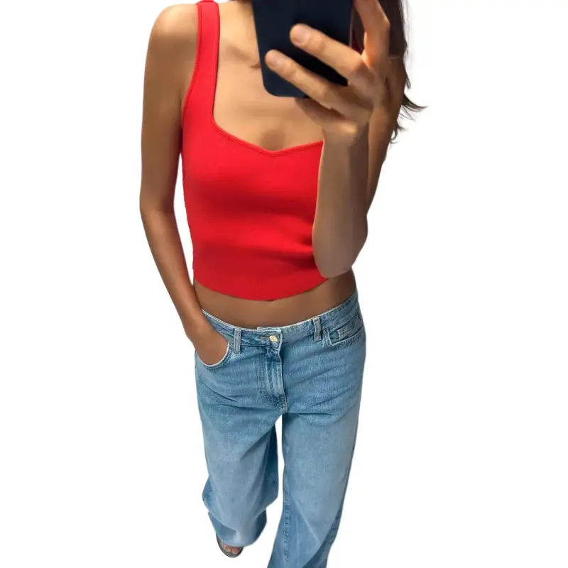 ZARA Tank Tops Women's Red-3