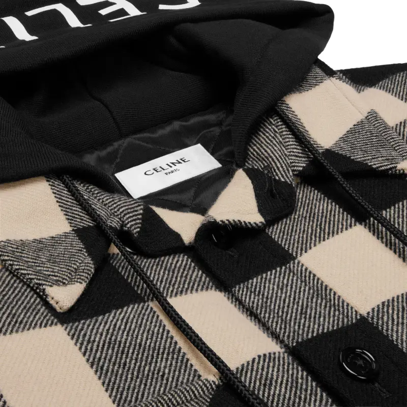 CELINE Hooded Overshirt In Check Wool-2