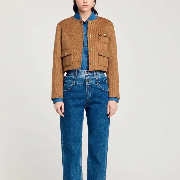 Sandro Collarless Felted Cropped Jacket-2