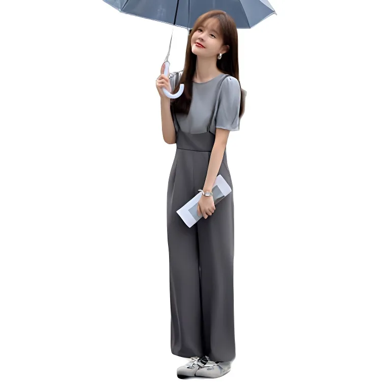 Mo Han Yi Mei Casual Suit Women's 2 Piece Set Medium Gray+Light Gray-2