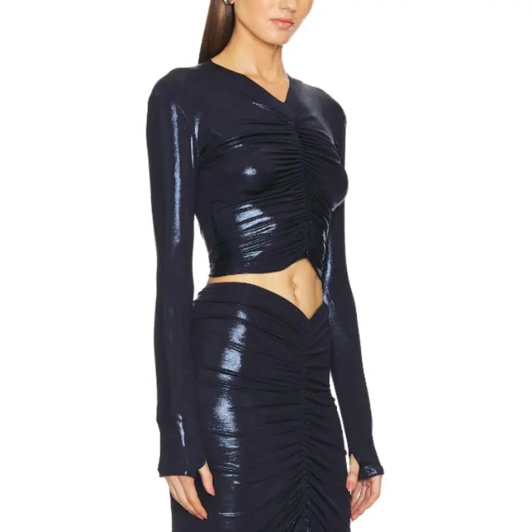 NORMA KAMALI Crop Tops Women's Dark Blue-2