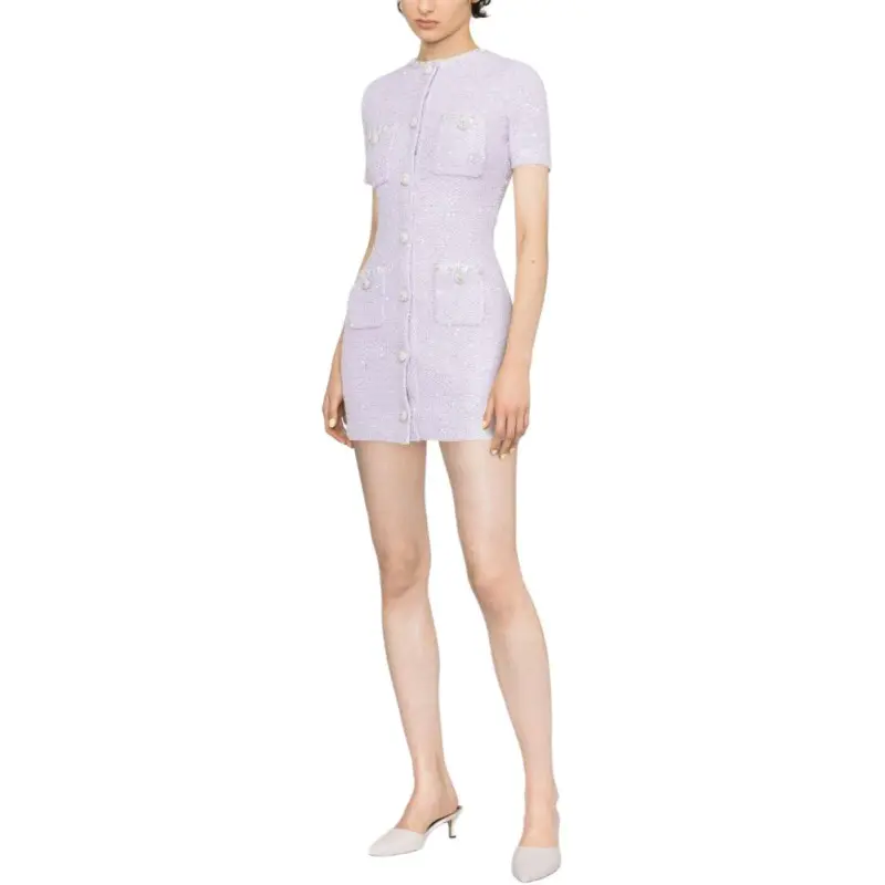 Self portrait Short Sleeved Dress Women's Purple-3