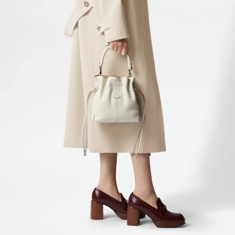 TOD'S DI Leather Handbag Shoulder Bag Mini Women's White-4