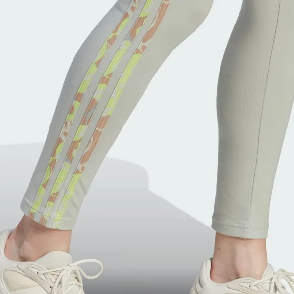 Adidas FLORAL GRAPHIC 3-STRIPES LEGGINGS Knitted Sports Pants Women's Magical Silver-3