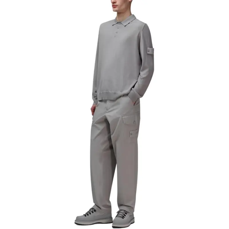 STONE ISLAND Logo Patch Long Sleeved Polo Shirt-3