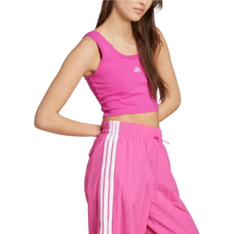 Adidas Women's Essentials Small Logo Cotton Lifestyle Tank Top Semi Lucid Fuchsia/White-3