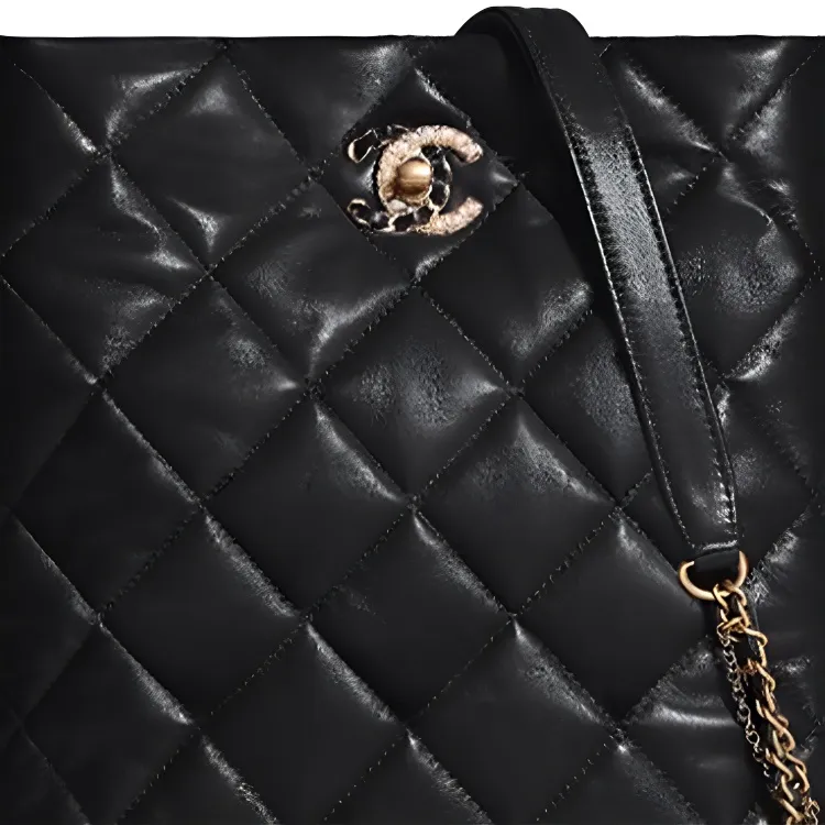 CHANEL Leather Hippie Bag Shoulder Tote Women's Black-4