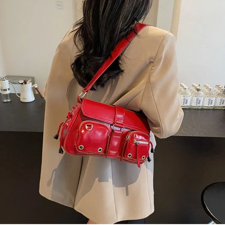 OKEKE Pu Shoulder Bag Regular Unisex Red/Black/Coffee-11