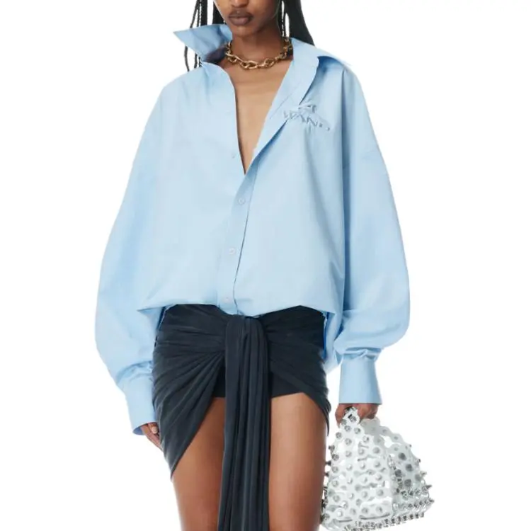 Alexander Wang Graphic Embroidery Oversized Shirt Oxford Blue-3