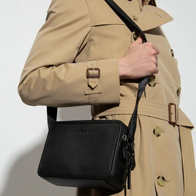 COACH Charter Cow Leather Small Square Camera Bag Shoulder Bag Crossbody Bag Medium Size Unisex Black Copper/Black-4