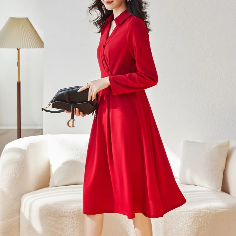 Fele.d Long Sleeved Dress Women's Burgundy-3