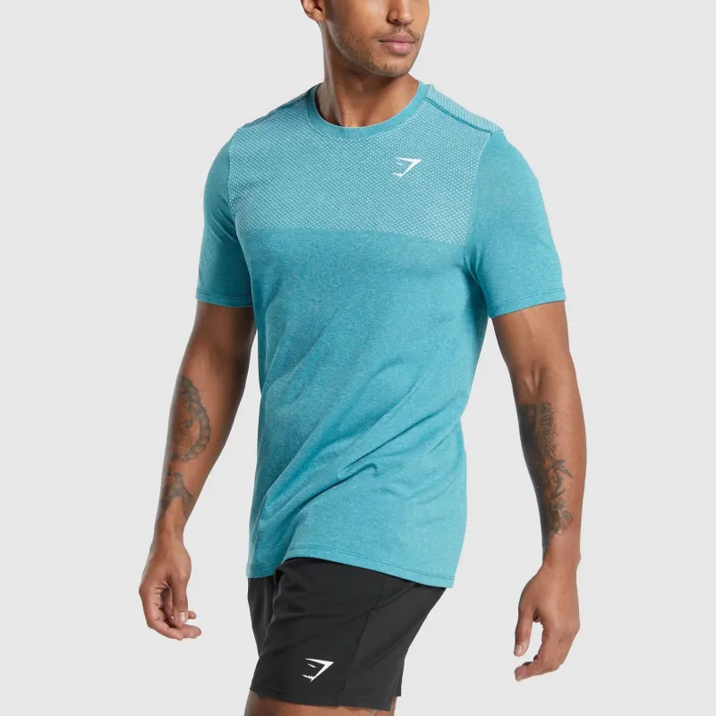 GYMSHARK T Shirt Men's Artificial Cyan/White Clay Limestone-1
