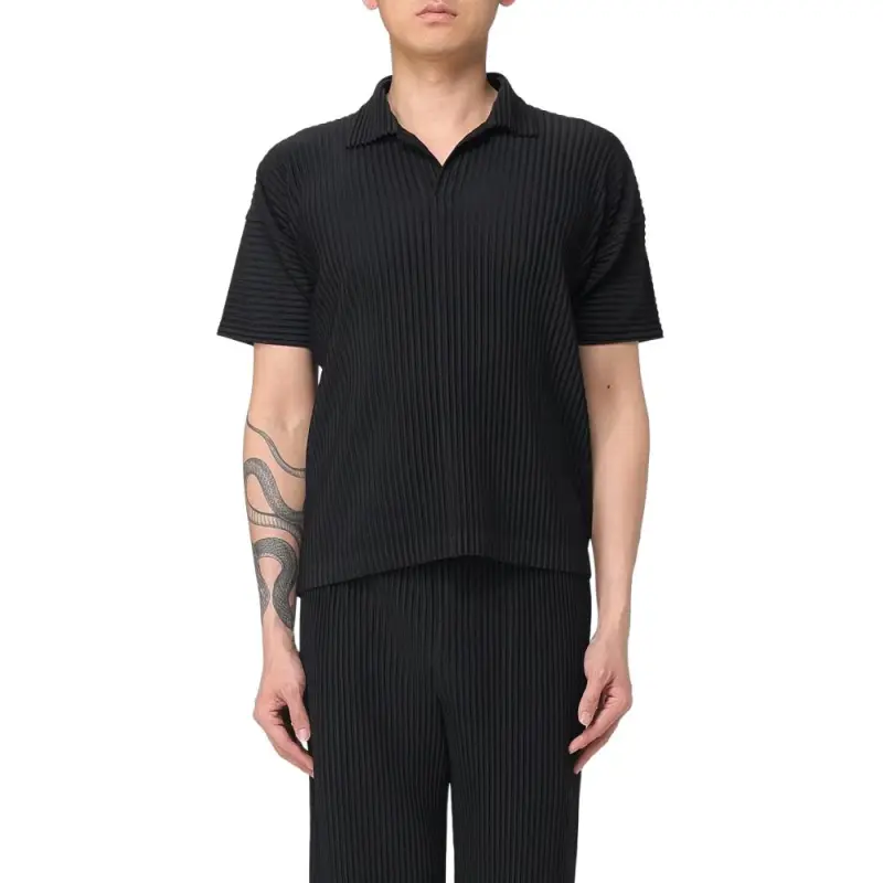 Homme Plissé Issey Miyake Pleated Split Neck Polo Shirt-2