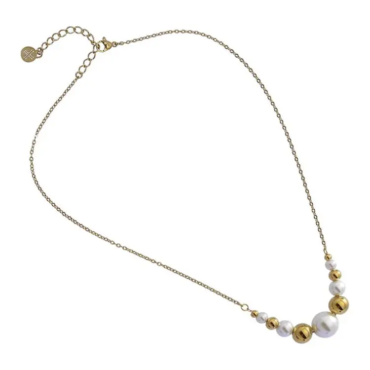 ANARTXY Pearl Steel Ball Necklaces Women's Silver/Gold-3