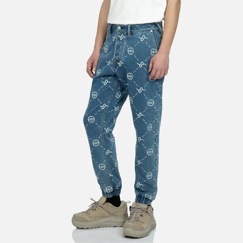 EVISU Knitted Sweatpants Men Denim Blue-2