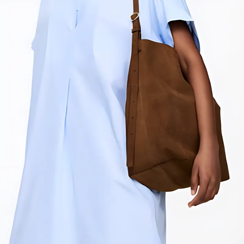 ARKET Cow Leather Bucket Bag, Shoulder Bag Medium Size Women's Brown-3