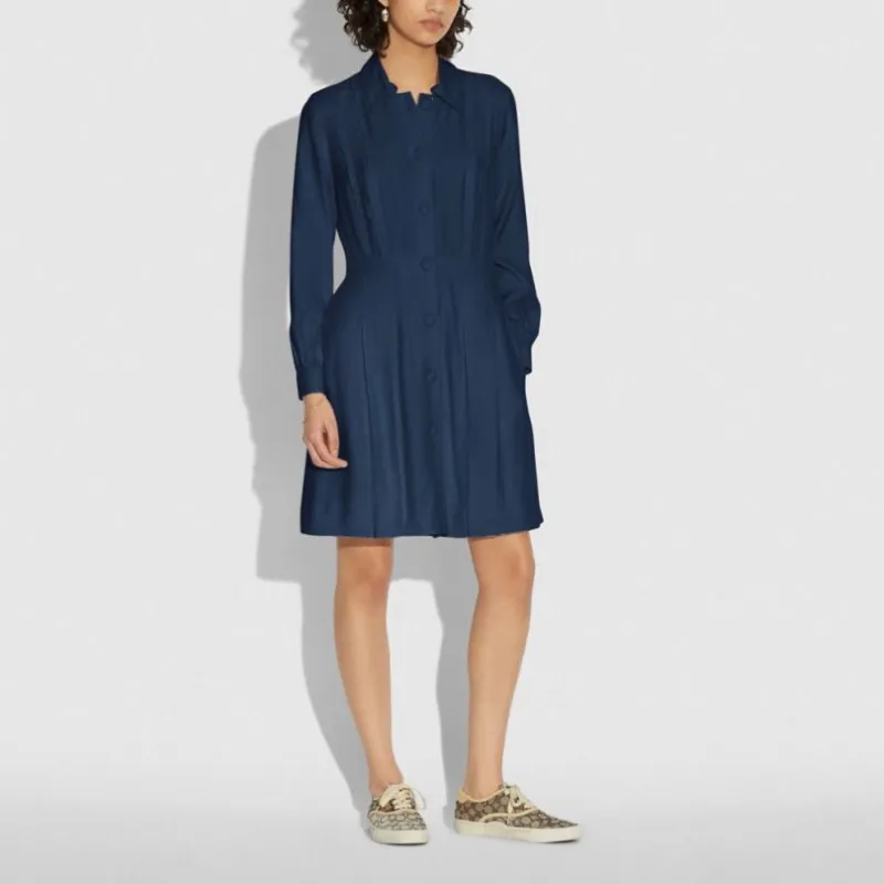 COACH Long Sleeved Dresses Women's Navy-2