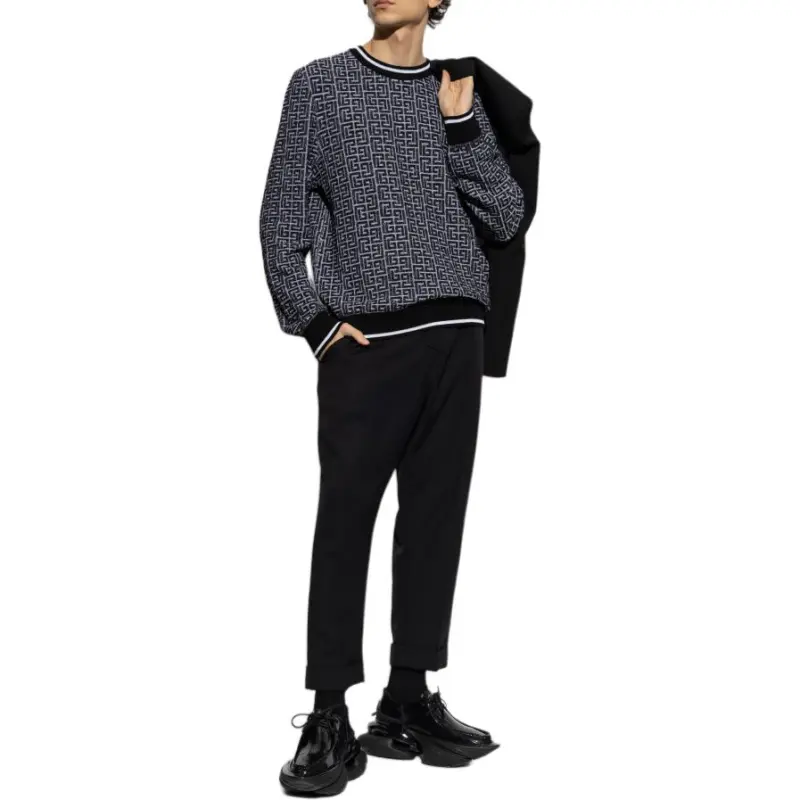 BALMAIN Monogrammed Jacquard Knit Sweater-2