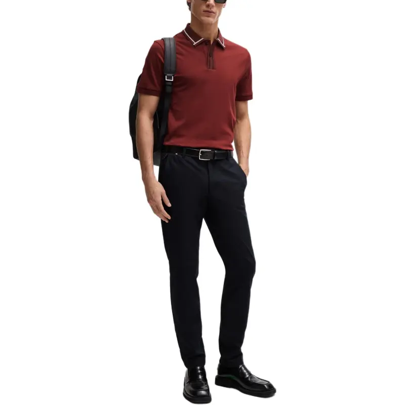 HUGO BOSS Mercerised Cotton Slim Fit Polo Shirt With Contrast Stripes Polo Shirt Men's Red-3