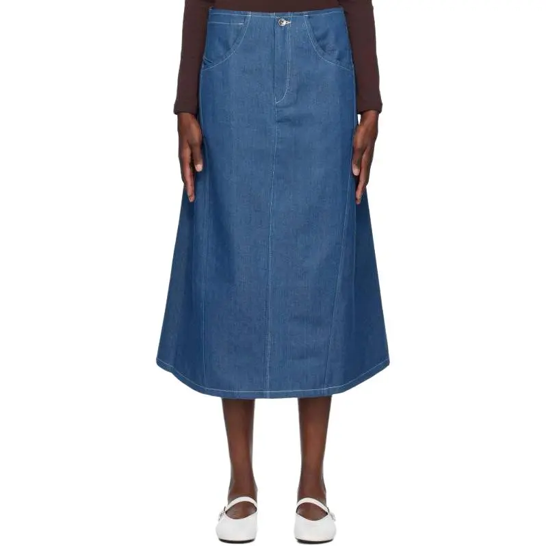Story Mfg Denim Long Skirt Women's Blue-3