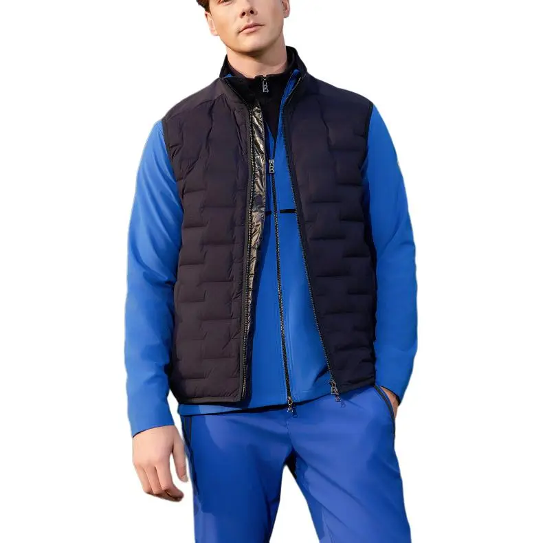 BOGNER Solid Color Stand Collar Zip Closure Welted Sleeveless Down Jacket Men's Sea Blue-3