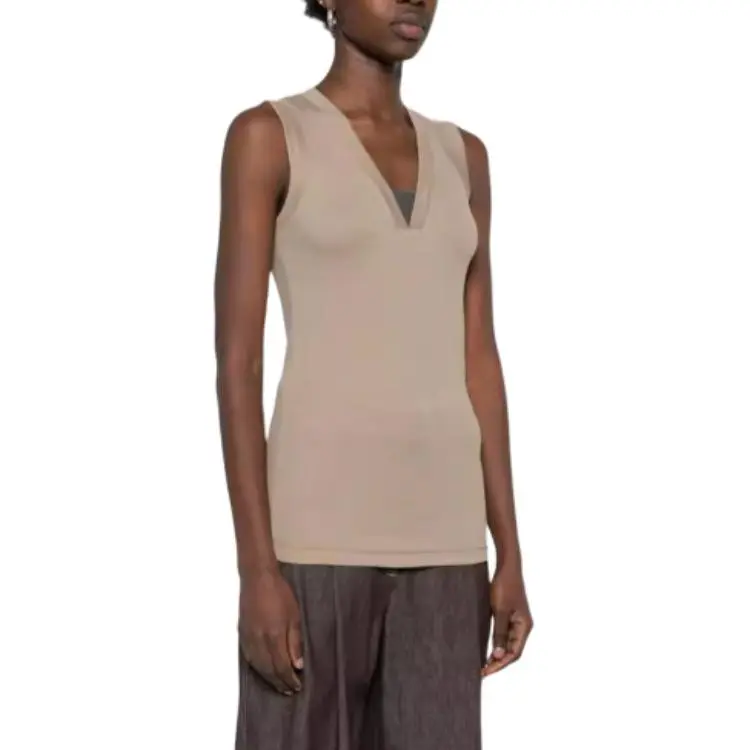 Brunello Cucinelli Ribbed Hem V Neck Top-2