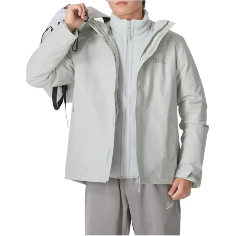 Jack Wolfskin Waterproof And Windproof Windbreaker Jacket Men's Cool Gray-3