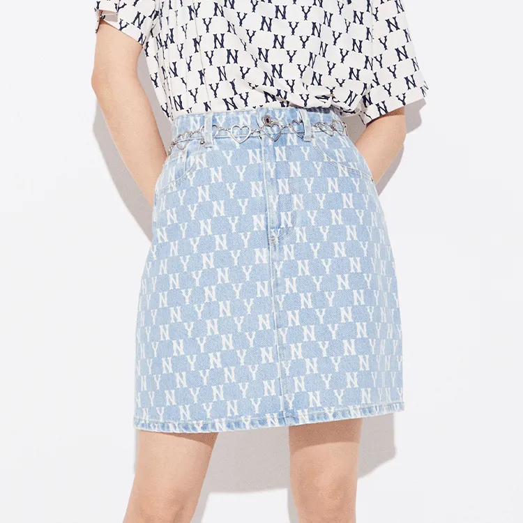 MLB Base Logo Denim Short Skirts Women's Light Blue-2
