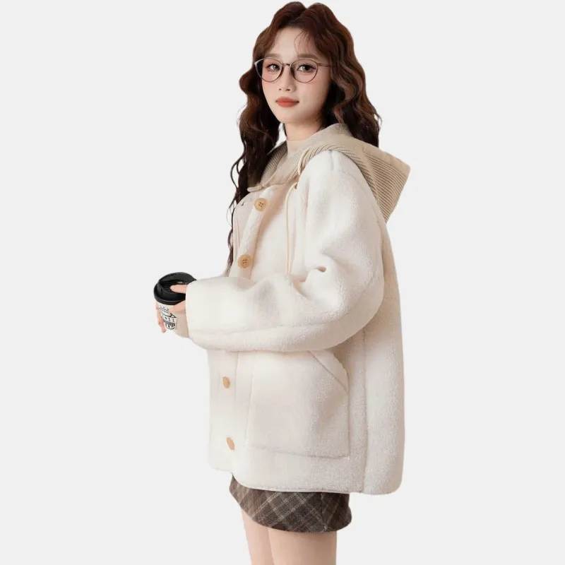 Tonlion Velvet feel Coat Women's Ecru-1