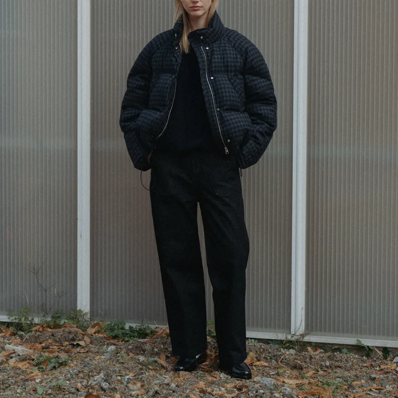 NOTHING WRITTEN Cropped String Puffer Jacket Down Jacket Women's Haier Navy Blue-3