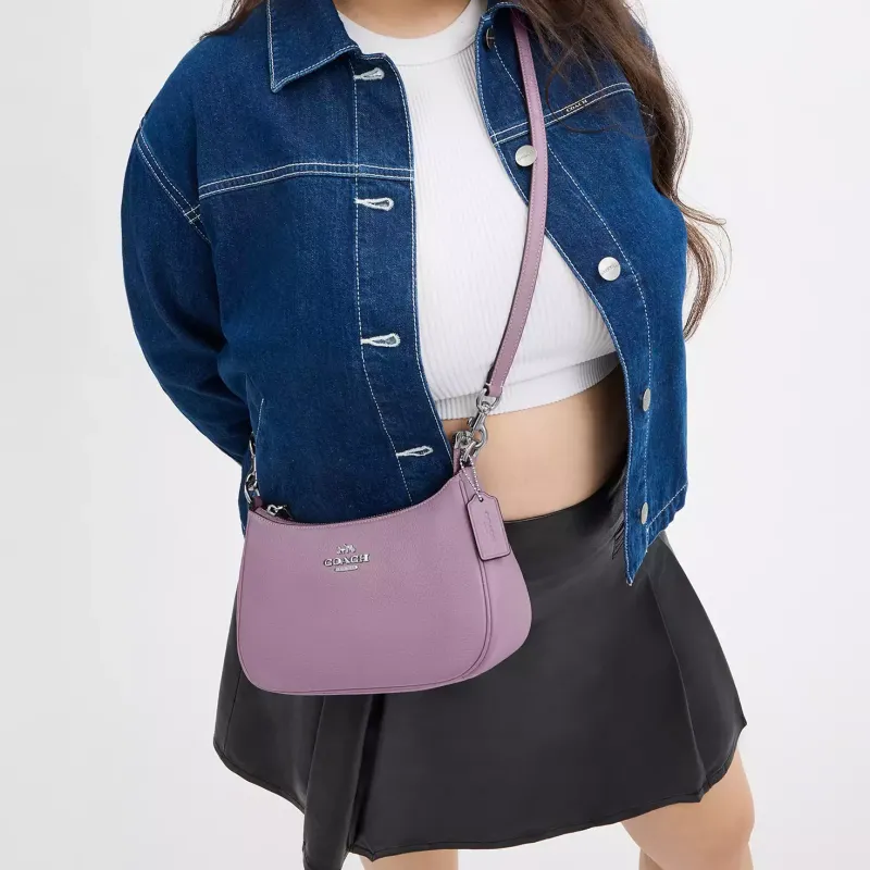 COACH Teri Leather Portable Crossbody Bag, Shoulder Bag Medium Size Women's Purple-3