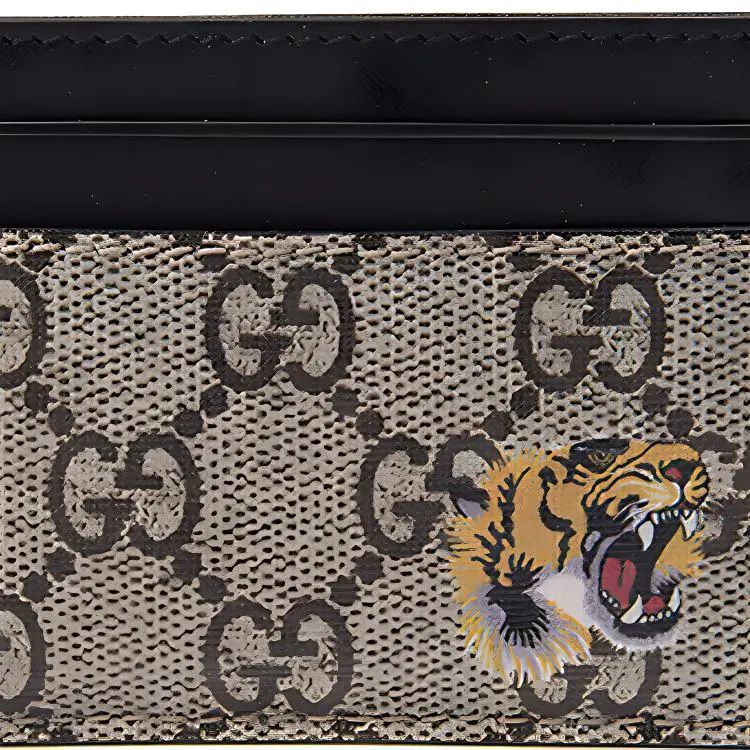 GUCCI Canvas With Leather Card Clip Card Holder Men's Ebony/Black-5