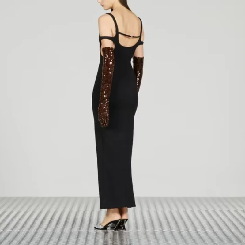 GUCCI Cut Out Detail Ribbed Maxi Dress-3