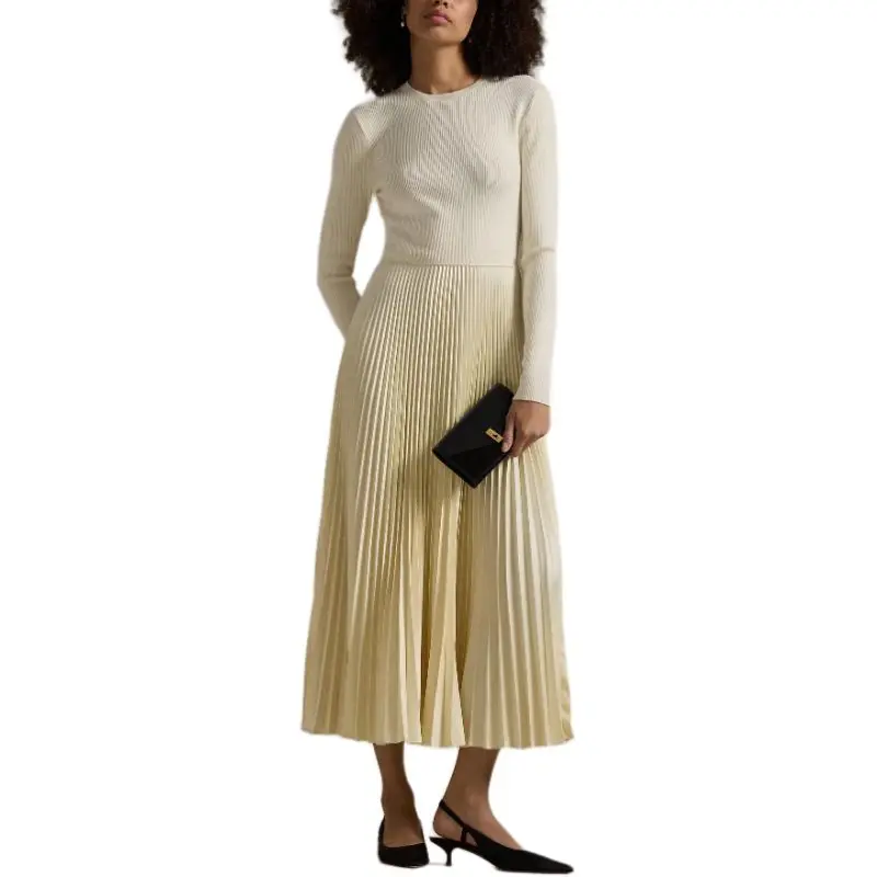 Polo Ralph Lauren Sweater-Bodice Long-Sleeve Dress Long-Sleeved Dresses Women's White-1