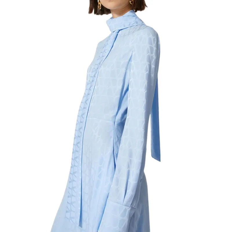Valentino MIDI DRESS IN TOILE ICONOGRAPHE JACQUARD SILK Long Sleeved Dress Women's Iris Purple-4