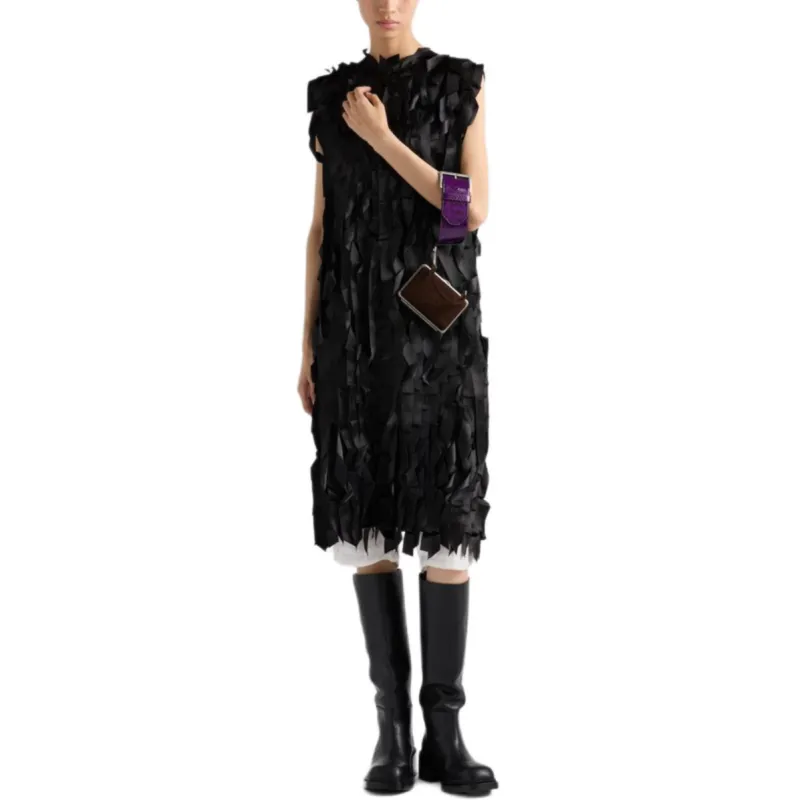 PRADA Fringed Detailed Sleeveless Mini Dress-1