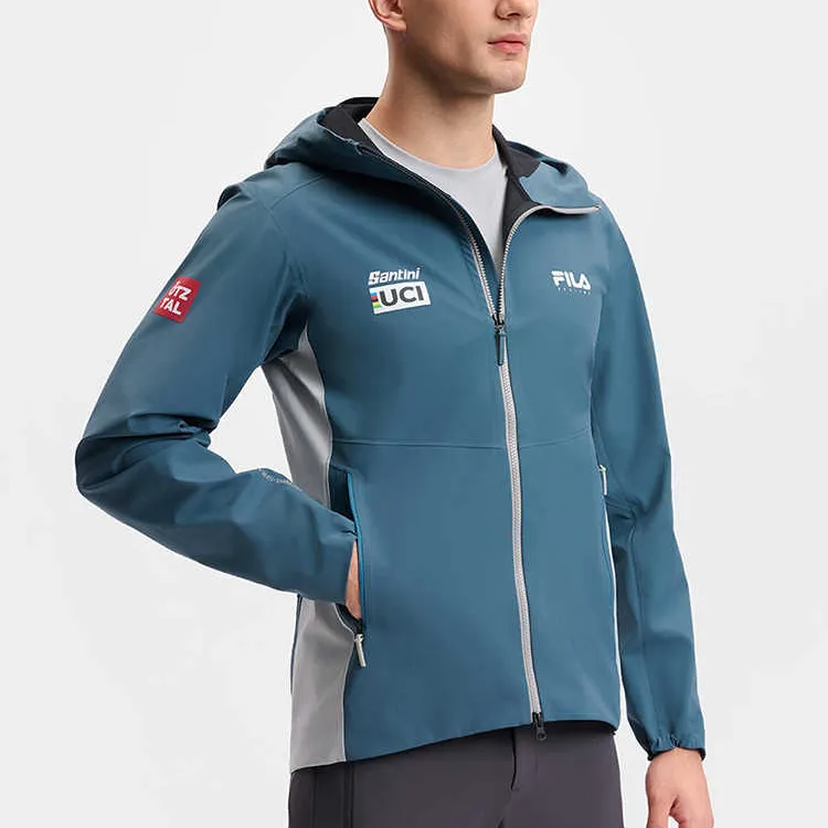 FILA CYCLING Waterproof And Windproof To Keep Warm Windbreaker Jacket Men's Reef Blue-5