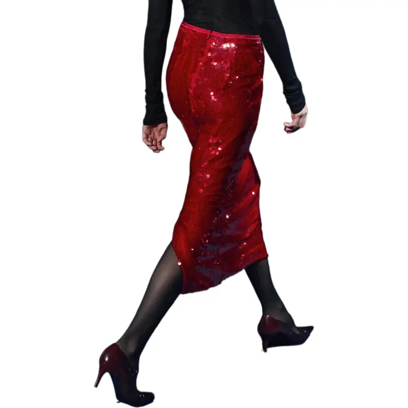ZARA ZW Series Casual Long Skirt Women's Red-2