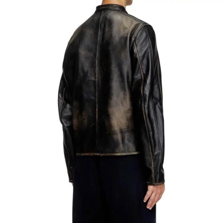 DIESEL Logo Debossed Leather Jacket-4